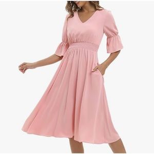 Women's Dress V Neck Bell Sleeve Dress Empire Waist Ruffle Dress